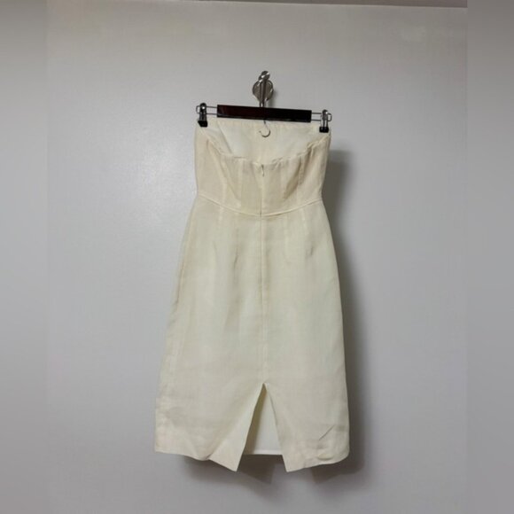 J. Crew Strapless Linen Button Ruffle Tuxedo Style Front Mini Dress Ivory  4 - Picture 2 of 6
